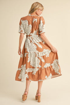 Floral Collared Puff Sleeve Midi Dress - Lush Lemon - Women&