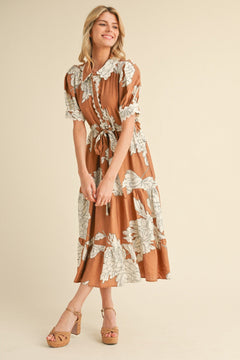 Floral Collared Puff Sleeve Midi Dress - Lush Lemon - Women&