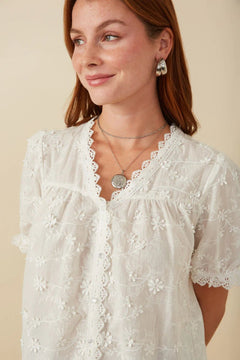 Floral Crochet Eyelet Lace Blouse - Lush Lemon - Women&