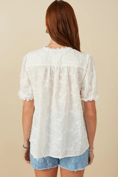 Floral Crochet Eyelet Lace Blouse - Lush Lemon - Women&