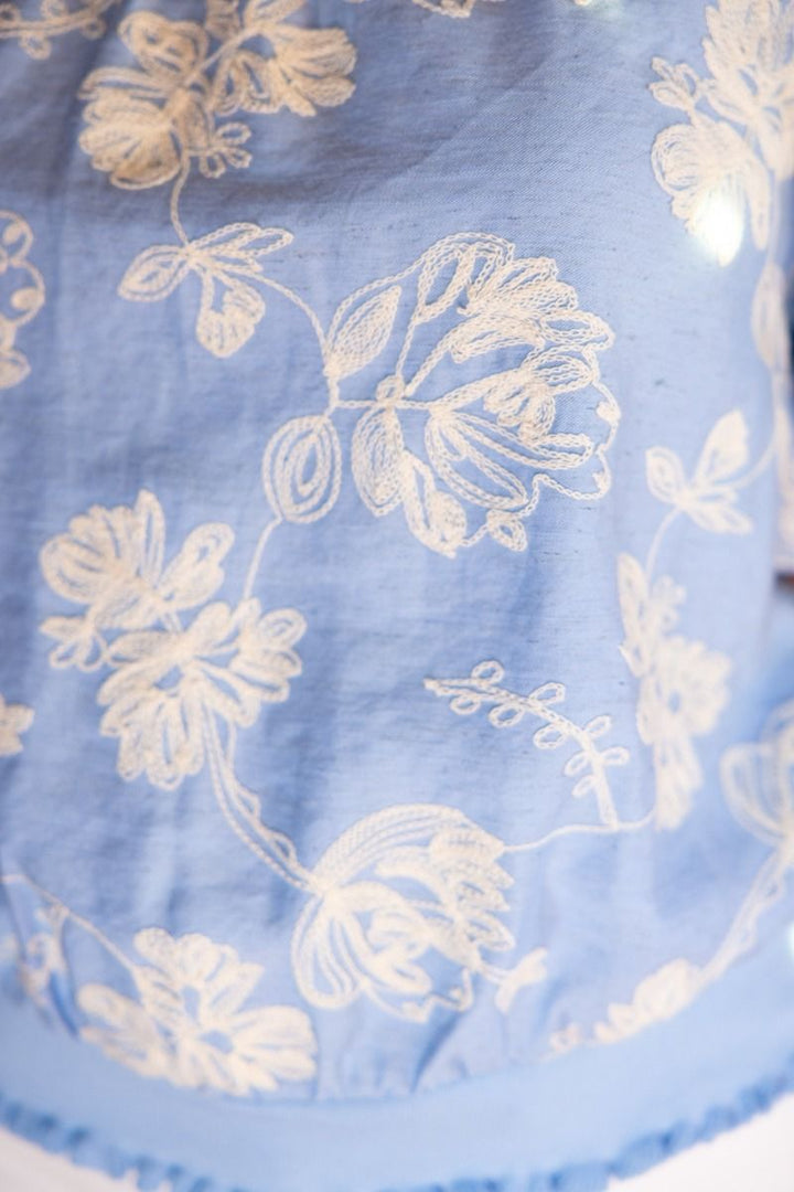 Floral Embroidered Elastic Banded Bubble Sleeve Top - Lush Lemon - Women's Clothing - Voy - 78456831046237