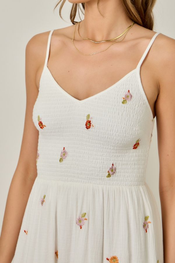 Floral Embroidered Gauze Midi Dress - Lush Lemon - Women's Clothing - Mystree - 35668351388381