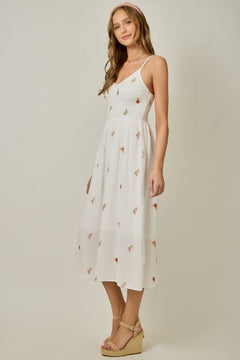 Floral Embroidered Gauze Midi Dress - Lush Lemon - Women&