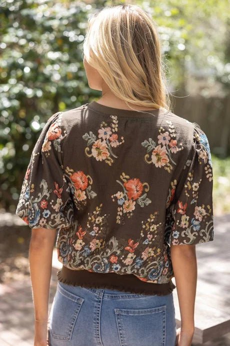 Floral Embroidered Rib Band Top - Lush Lemon - Women's Clothing - Voy - 12552231099901