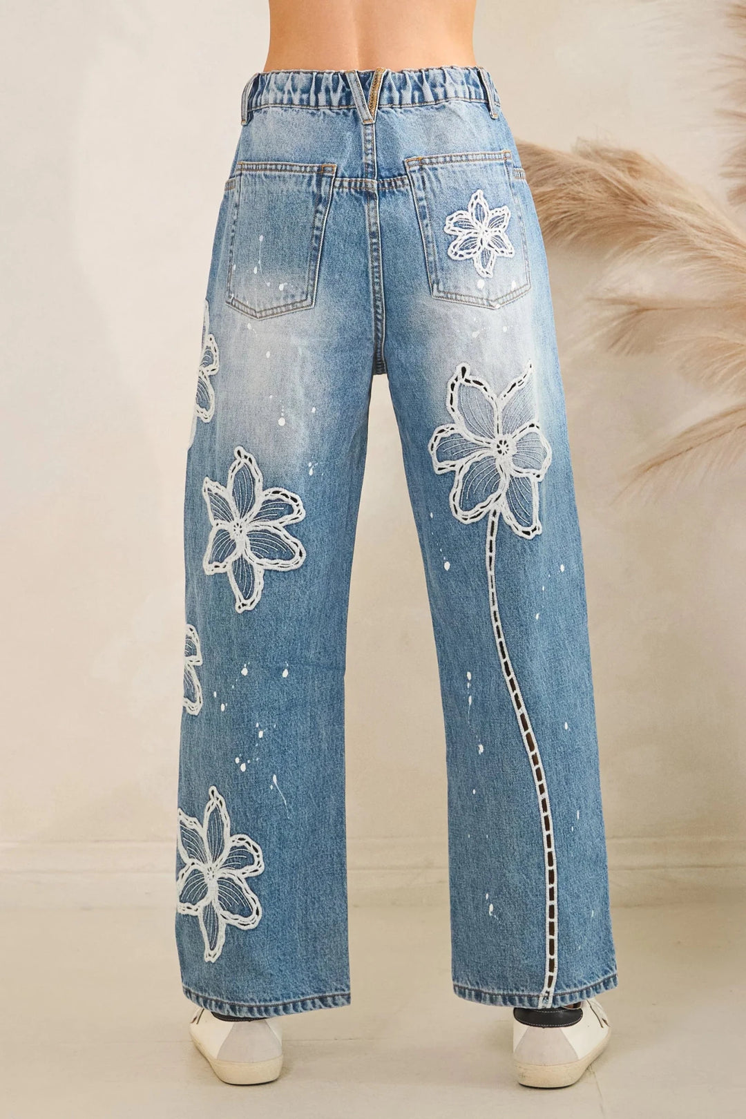 Floral Embroidered Straight Leg Jeans - Lush Lemon - Women's Clothing - Oli & Hali - 82236201028093