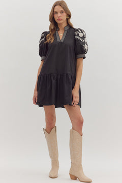 Floral Embroidered Tiered Mini Dress - Lush Lemon - Women&
