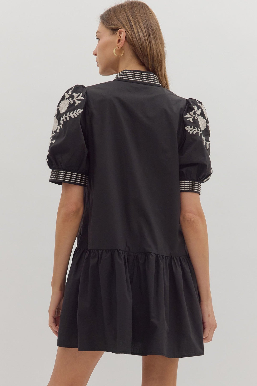 Floral Embroidered Tiered Mini Dress - Lush Lemon - Women's Clothing - Entro - 38858561077149