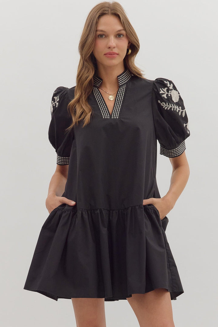 Floral Embroidered Tiered Mini Dress - Lush Lemon - Women's Clothing - Entro - 38858561077149