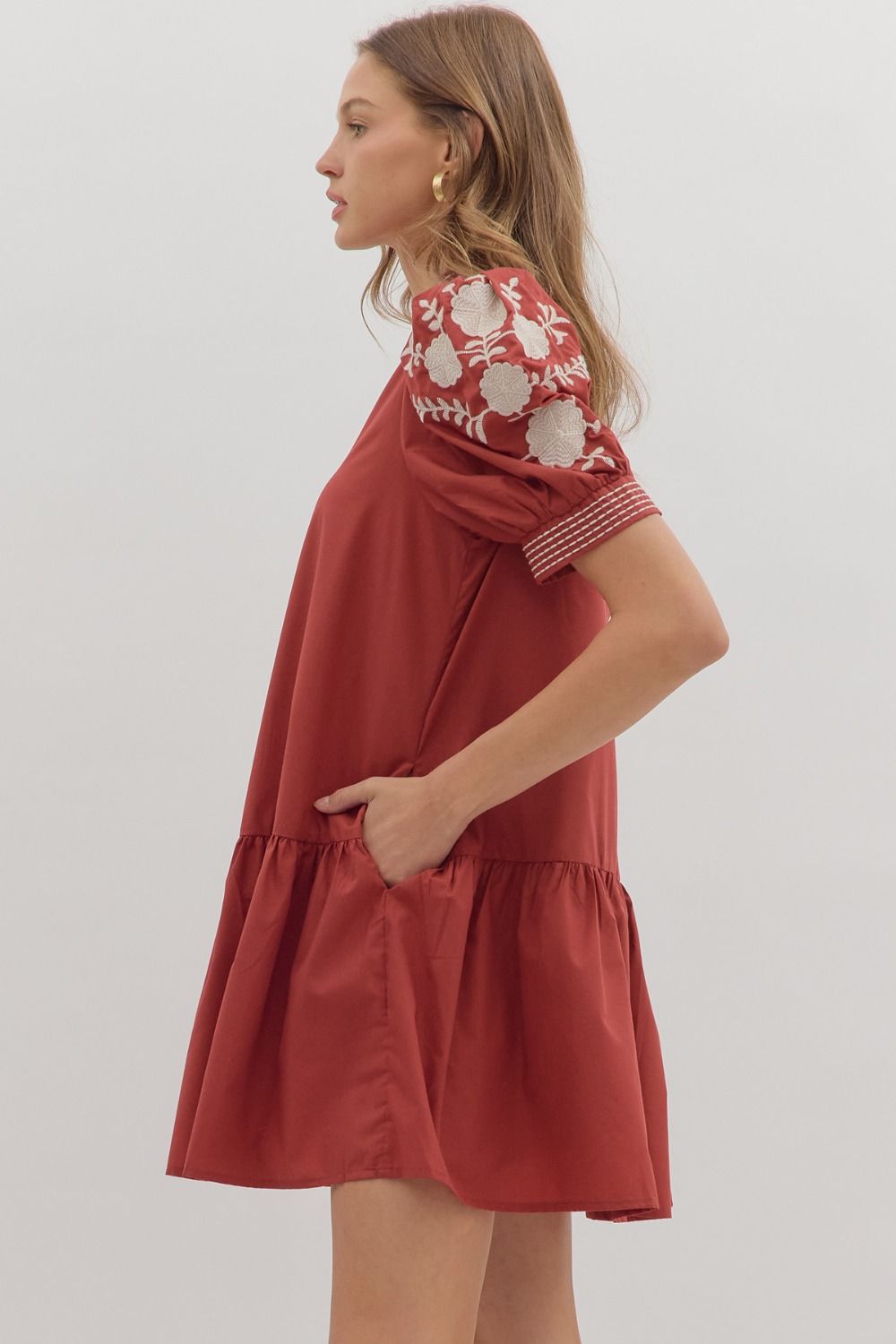 Floral Embroidered Tiered Mini Dress - Lush Lemon - Women's Clothing - Entro - 38858561375453