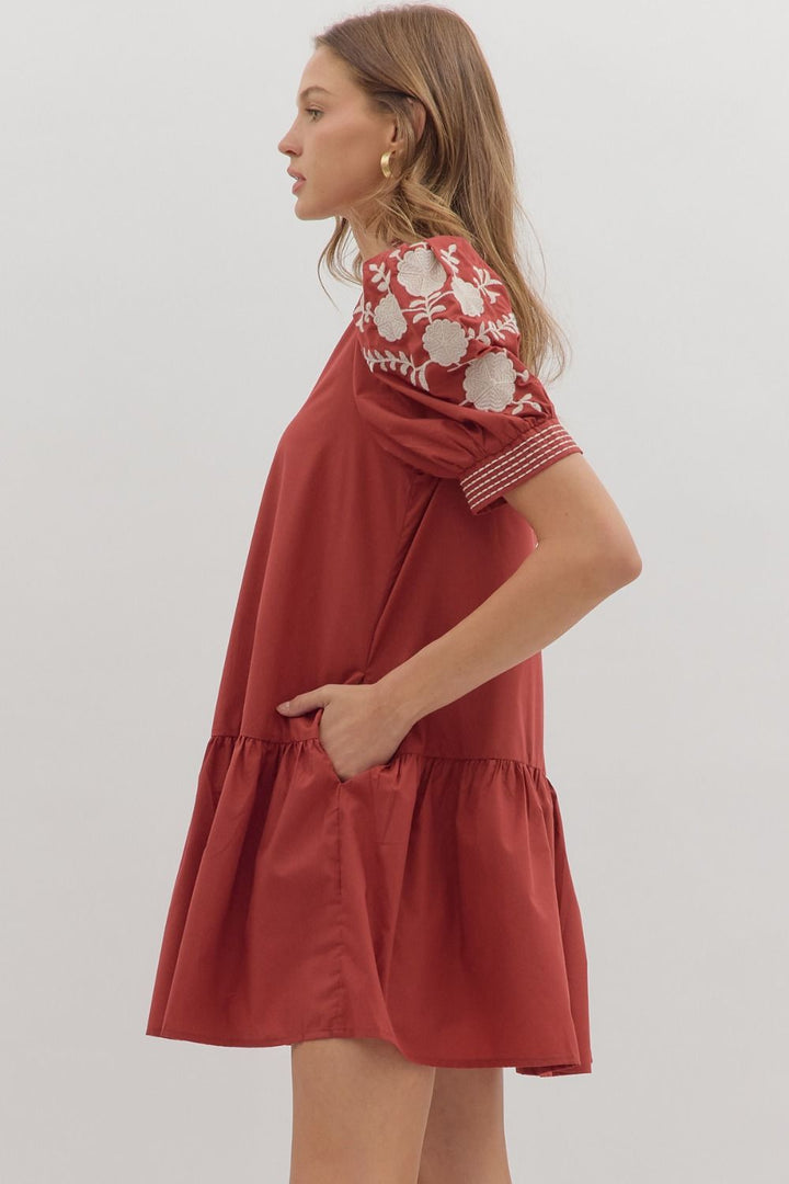 Floral Embroidered Tiered Mini Dress - Lush Lemon - Women's Clothing - Entro - 38858561375453