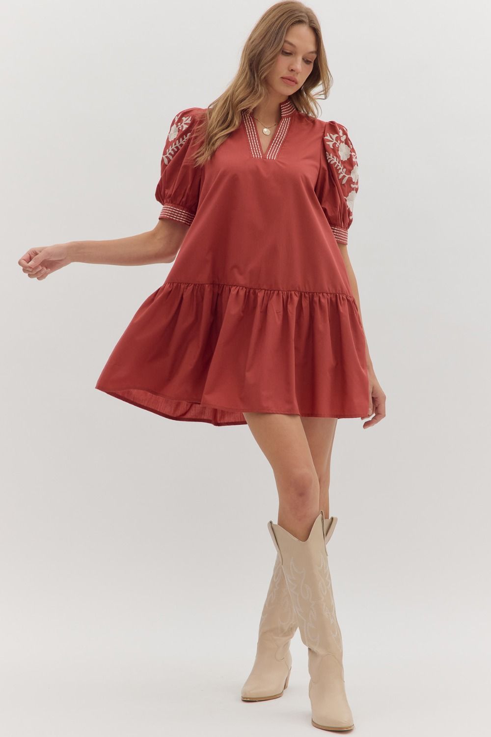 Floral Embroidered Tiered Mini Dress - Lush Lemon - Women's Clothing - Entro - 38858561375453