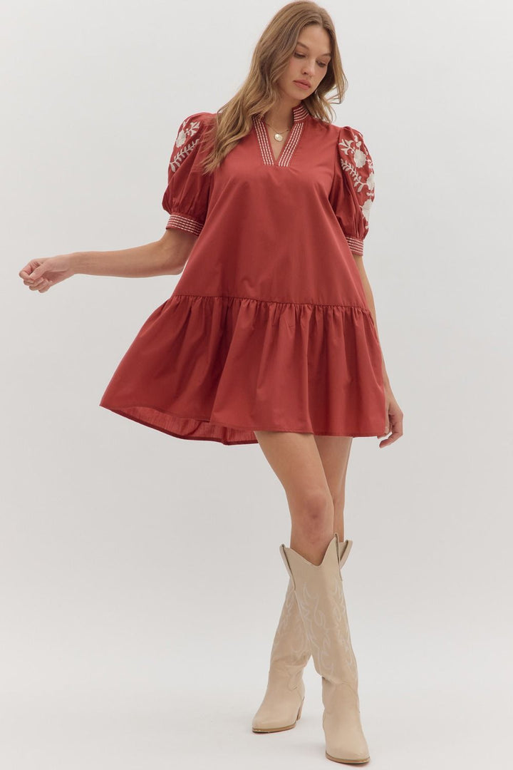 Floral Embroidered Tiered Mini Dress - Lush Lemon - Women's Clothing - Entro - 38858561375453