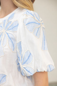 Floral Embroidery Top W/Contrast Band - Lush Lemon - Women&