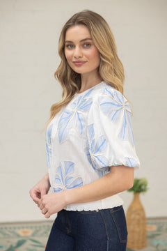 Floral Embroidery Top W/Contrast Band - Lush Lemon - Women&