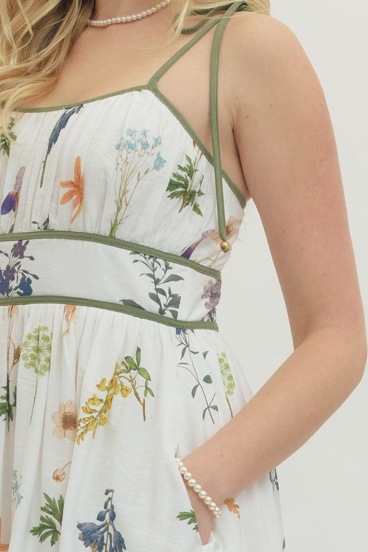 Floral Empire Waist Midi Dress - Lush Lemon - Women's Clothing - Entro - 96932501057341