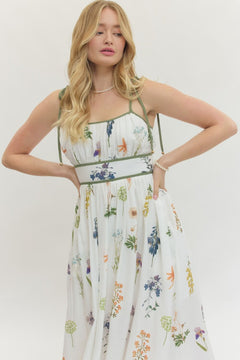Floral Empire Waist Midi Dress - Lush Lemon - Women&