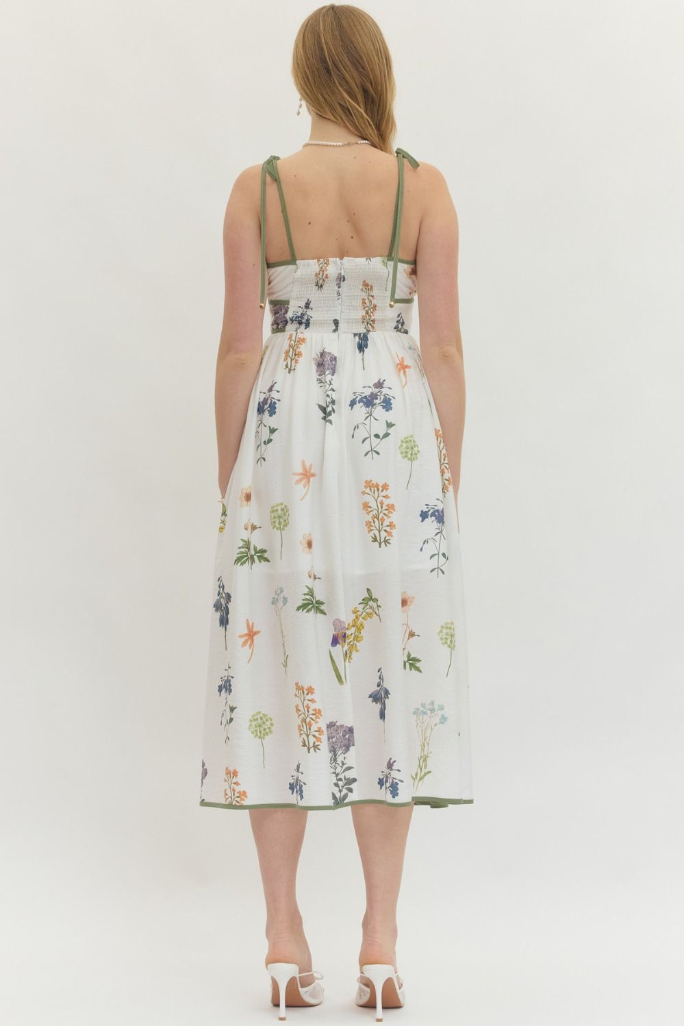 Floral Empire Waist Midi Dress - Lush Lemon - Women's Clothing - Entro - 96932501057341