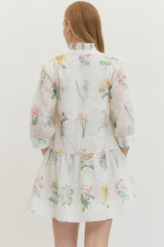 Floral Eyelet Embroidered Mini Dress - Lush Lemon - Women&