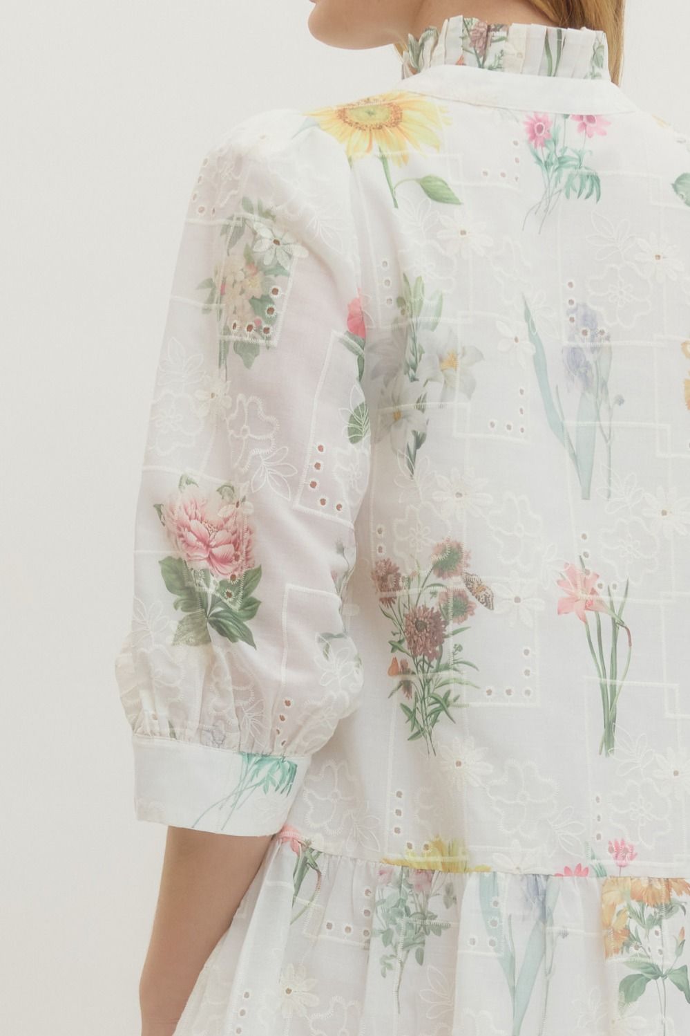 Floral Eyelet Embroidered Mini Dress - Lush Lemon - Women's Clothing - Entro - 51654631083517