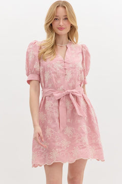 Floral Eyelet Puff Sleeve Mini Dress - Lush Lemon - Women&