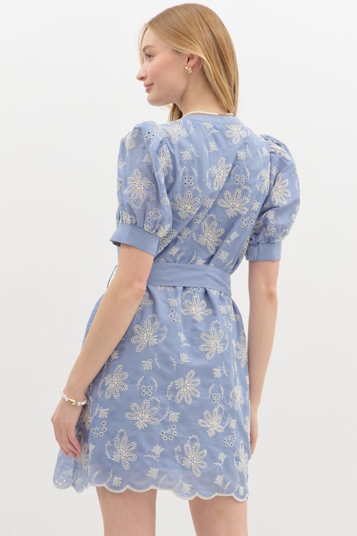 Floral Eyelet Pullover Mini Dress - Lush Lemon - Women's Clothing - Entro - 86851701095101