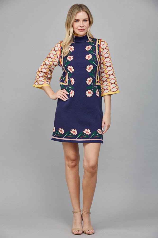 Floral Geo Jacquard Knit Sweater Dress Floral Geo Jacquard Knit Sweater Dress