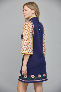 Floral Geo Jacquard Knit Sweater Dress - Lush Lemon - Women&