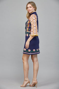 Floral Geo Jacquard Knit Sweater Dress - Lush Lemon - Women&