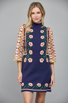 Floral Geo Jacquard Knit Sweater Dress - Lush Lemon - Women&