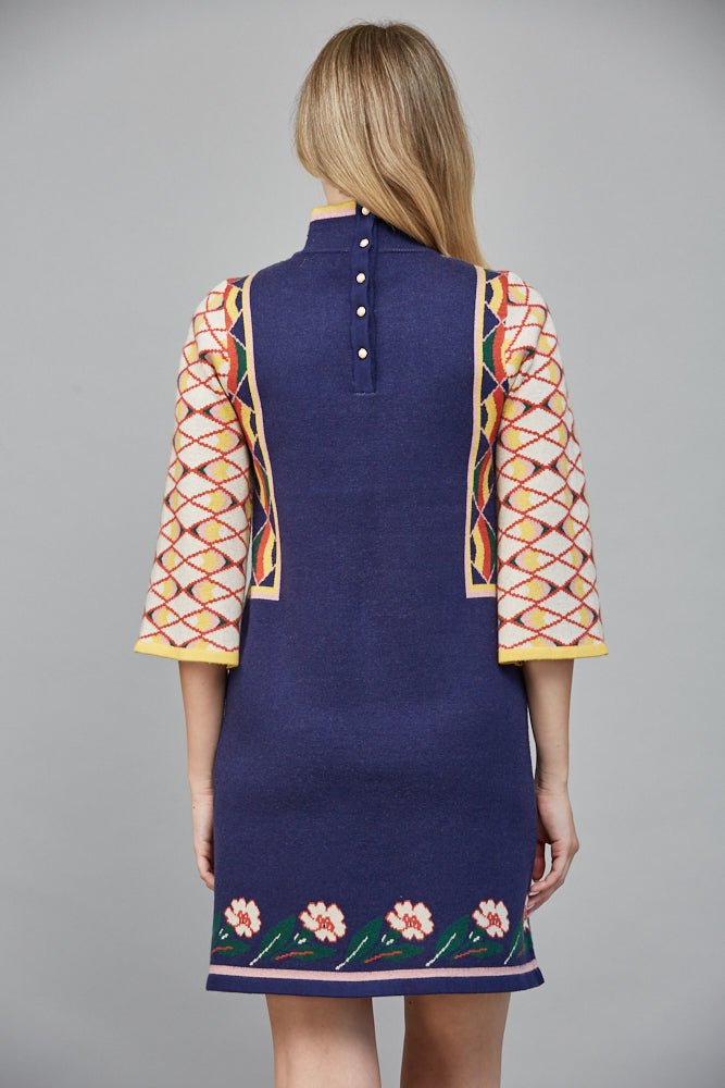 Floral Geo Jacquard Knit Sweater Dress - Lush Lemon - Women's Clothing - Fate By LFD - 76513901055069