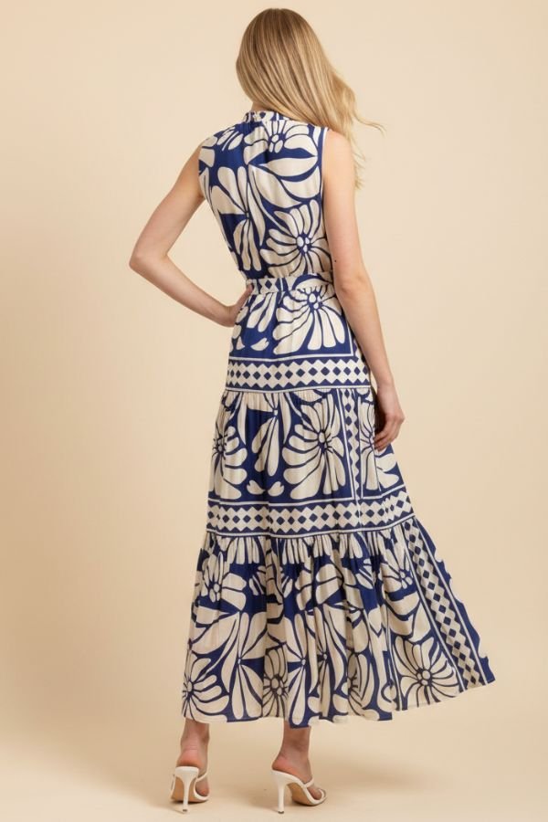 Floral & Geometric Print Tiered Maxi Dress - Lush Lemon - Women's Clothing - Pinch - 55733431089309