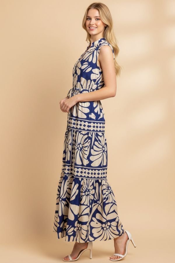 Floral & Geometric Print Tiered Maxi Dress - Lush Lemon - Women's Clothing - Pinch - 55733431089309