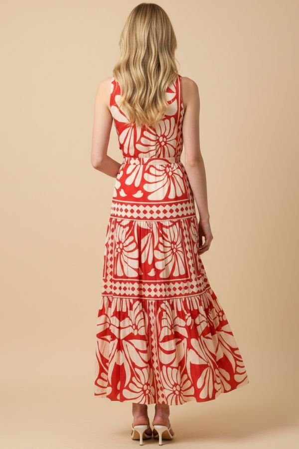 Floral & Geometric Print Tiered Maxi Dress - Lush Lemon - Women's Clothing - Pinch - 55733431387613