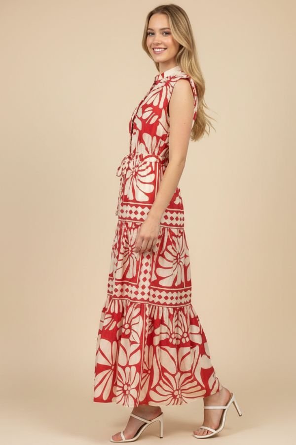 Floral & Geometric Print Tiered Maxi Dress - Lush Lemon - Women's Clothing - Pinch - 55733431387613