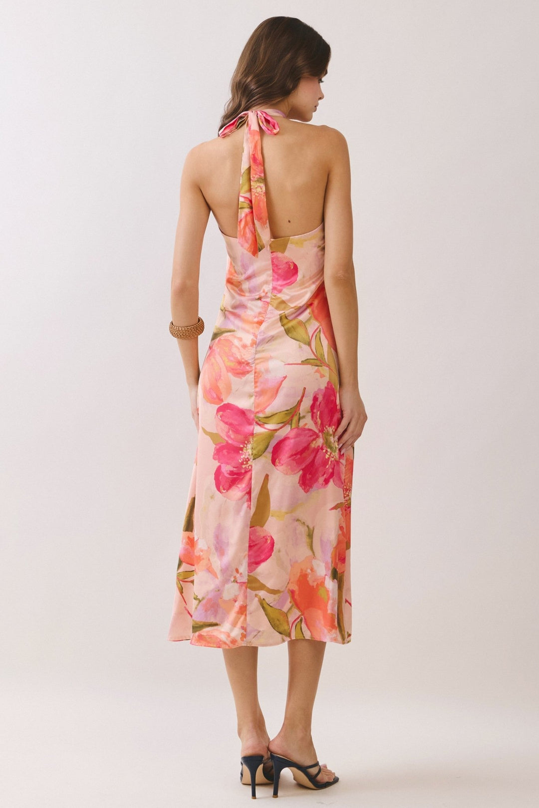 Floral Halter Neck Midi Dress - Lush Lemon - Women's Clothing - TCEC - 81397571015165