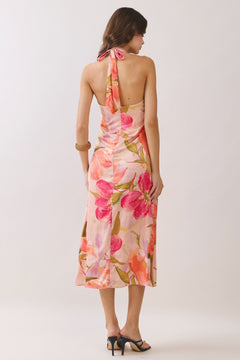 Floral Halter Neck Midi Dress - Lush Lemon - Women&