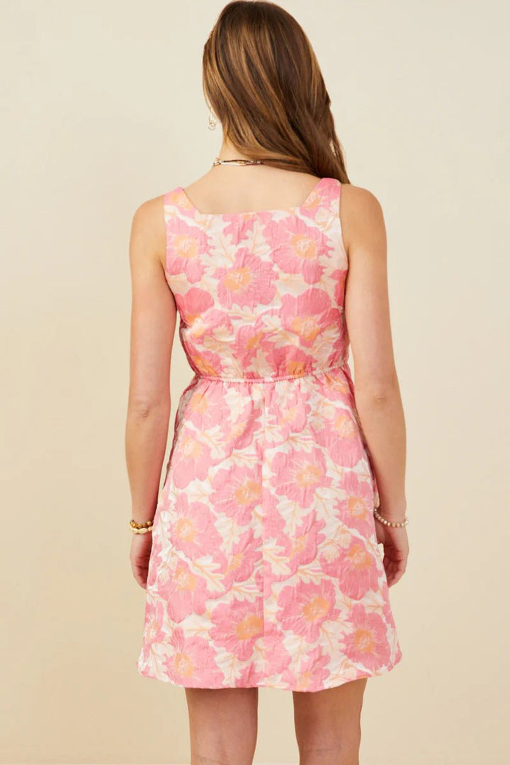 Floral Jacquard Fit and Flare Tank Dress - Lush Lemon - Women's Clothing - Hayden - 77351121066269