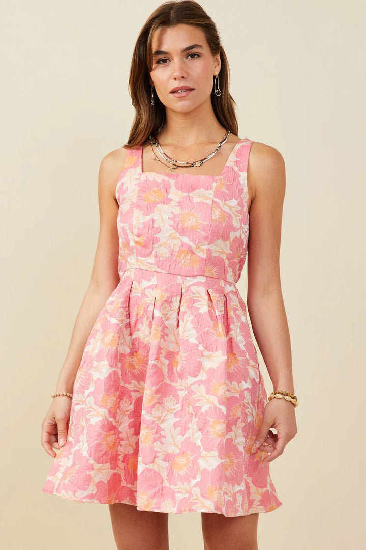 Floral Jacquard Fit and Flare Tank Dress - Lush Lemon - Women's Clothing - Hayden - 77351121066269