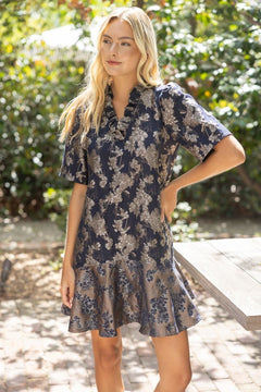 Floral Jacquard Ruffle Dress - Lush Lemon - Women&