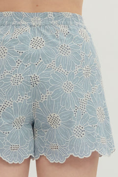 Floral Lace Scallop Hem Shorts - Lush Lemon - Women&