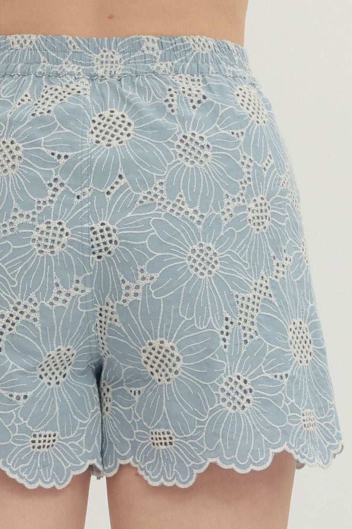 Floral Lace Scallop Hem Shorts - Lush Lemon - Women's Clothing - Entro - 75245161022909