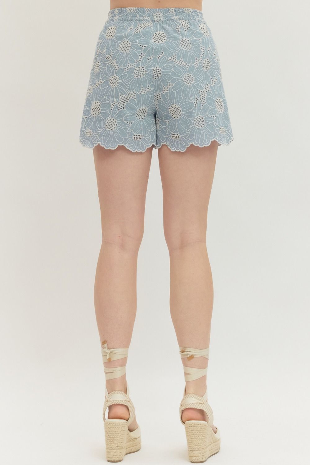 Floral Lace Scallop Hem Shorts - Lush Lemon - Women's Clothing - Entro - 75245161022909