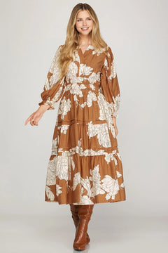 Floral Pintuck Tiered Midi Dress W/ Pockets - Lush Lemon - Women&