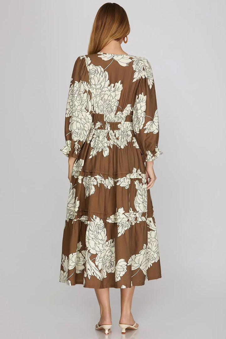 Floral Pintuck Tiered Midi Dress W/ Pockets - Lush Lemon - Women&
