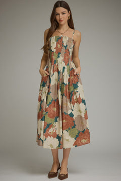 Floral Pleated Bodice Midi Dress - Lush Lemon - Women&