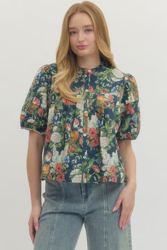 Floral Pleated Puff Sleeve Top - Lush Lemon - Women&