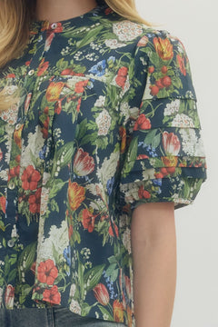 Floral Pleated Puff Sleeve Top - Lush Lemon - Women&