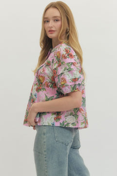 Floral Pleated Puff Sleeve Top - Lush Lemon - Women&
