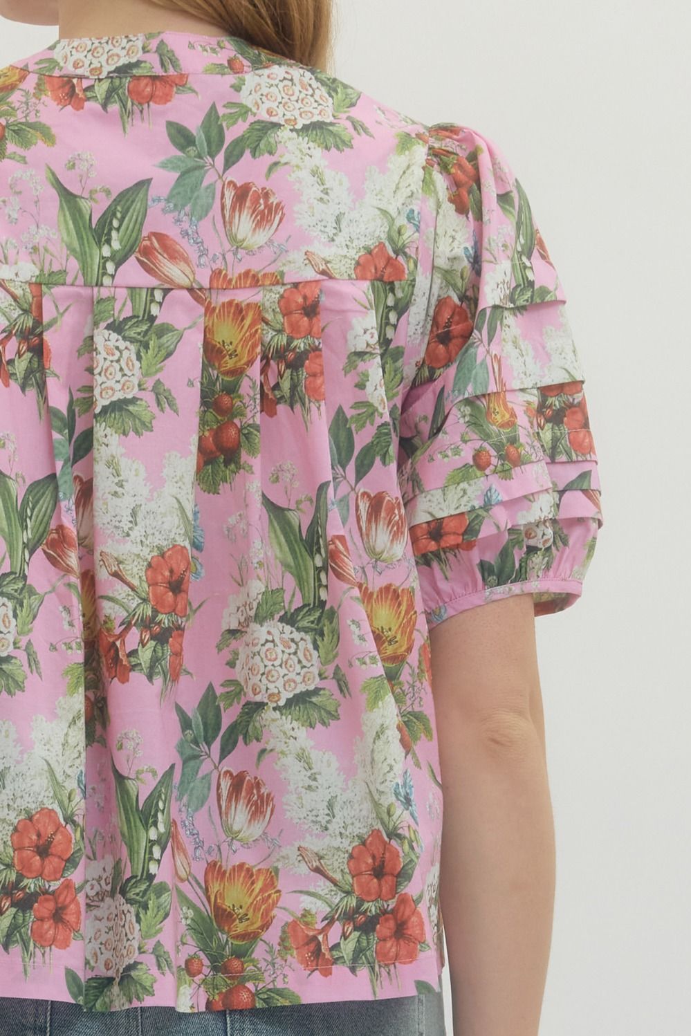Floral Pleated Puff Sleeve Top - Lush Lemon - Women's Clothing - Entro - 52168081945405