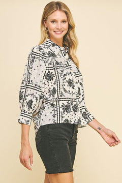 Floral Print Button Down Shirt - Lush Lemon - Women&